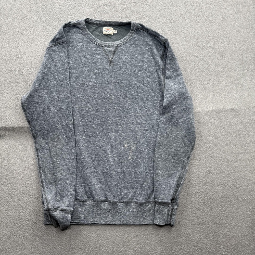 Faherty Sweatshirt Mens Large Gray Knit Crewneck Pullover Soft Logo Casual Top